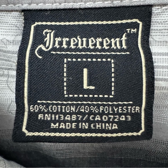 Vertical Stripe Button Down Shirt Irreverent Mens L Gray Black Casual - Picture 7 of 9